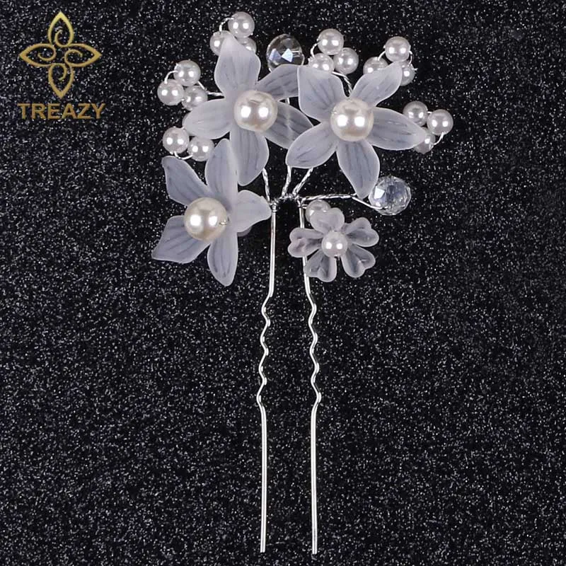 TREAZY Fashion Elegant Charming Women Bridal Wedding Faux Pearl White Flower Hair Clip Comb Headband Hairpin Jewelry For Wedding