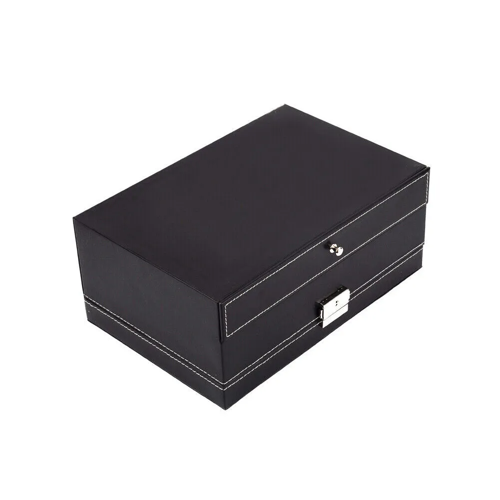 US12 Slot PU Leather Lockable Watch Storage Boxes Jewelry Display Drawer Case