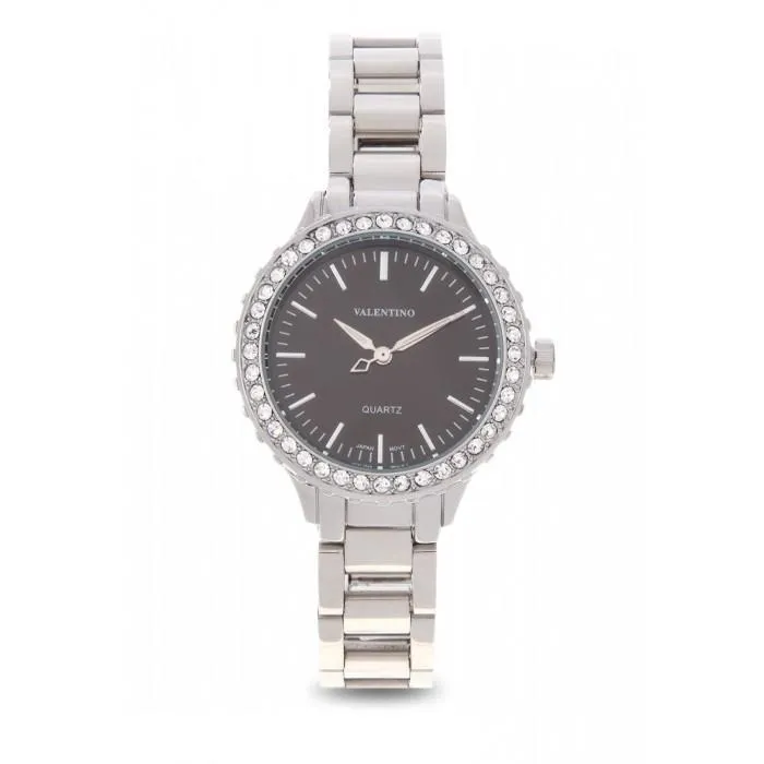 Valentino 20121961-SILVER  - BLACK DIAL SILVER STAINLESS BAND  Watch For Women