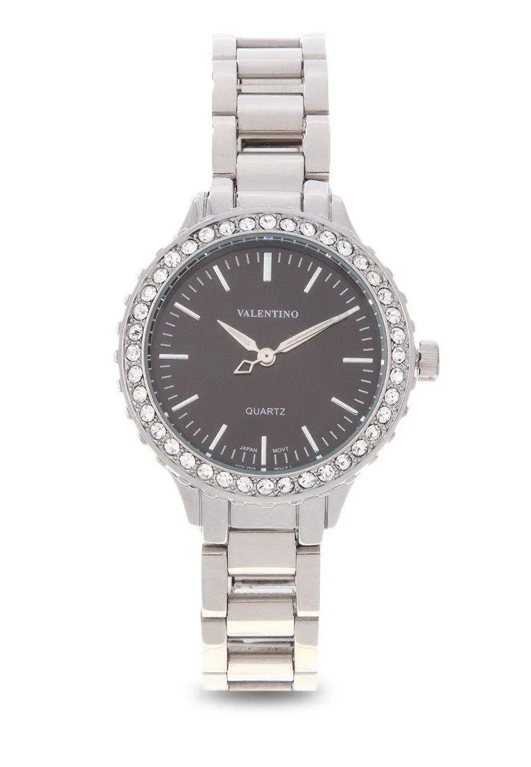 Valentino 20121961-SILVER  - BLACK DIAL SILVER STAINLESS BAND  Watch For Women