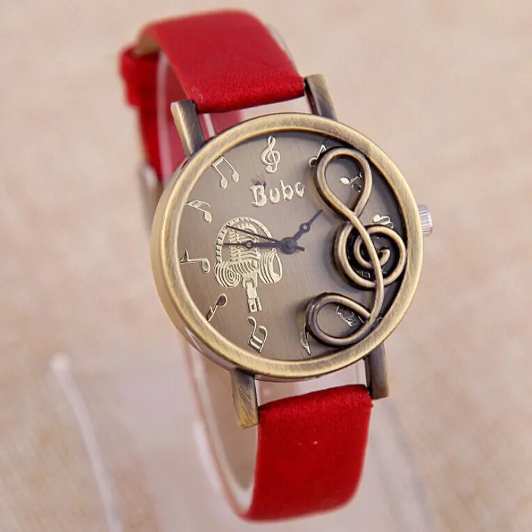 Vintage Copper Alloy Modern musical symbols Dress watches Personality Popular high-end Leather Strap Quartz Casual Watches gift