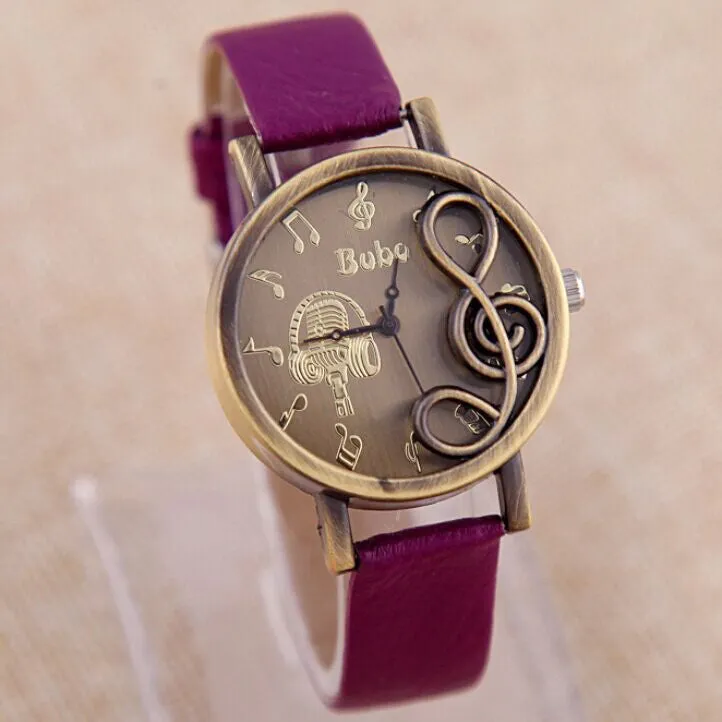 Vintage Copper Alloy Modern musical symbols Dress watches Personality Popular high-end Leather Strap Quartz Casual Watches gift