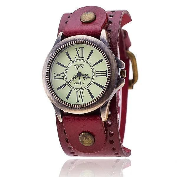 Vintage Cow Leather Bracelet Watch Women WristWatch Casual Luxury Quartz Watch