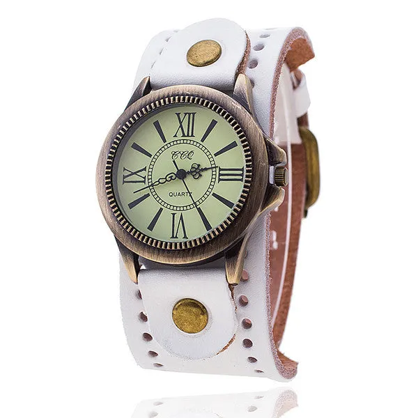 Vintage Cow Leather Bracelet Watch Women WristWatch Casual Luxury Quartz Watch