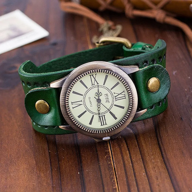 Vintage Cow Leather Bracelet Watch Women WristWatch Casual Luxury Quartz Watch