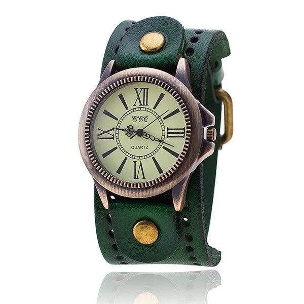 Vintage Cow Leather Bracelet Watch Women WristWatch Casual Luxury Quartz Watch