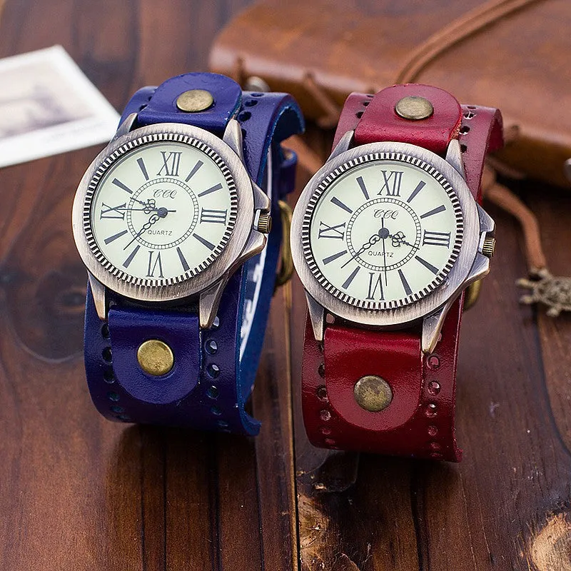 Vintage Cow Leather Bracelet Watch Women WristWatch Casual Luxury Quartz Watch