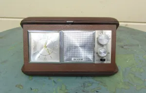 Vintage Review Travel Radio Alarm Clock In A Brown Plastic Case