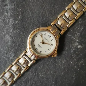 Vintage Women's Carriage Brushed Chrome And Gold Plated Quartz Watch // Indiglo Function // With Watch Extender