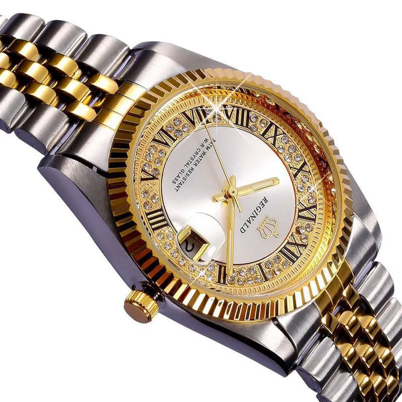 Waterproof Top Brand REGINALD Golden Lady Watch Quartz Date Crystal Women's Dress Watch