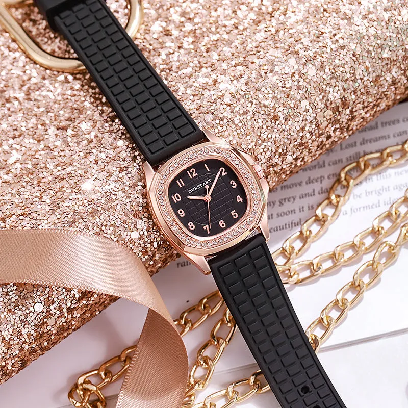 Women casual digital square diamond silicone quartz women's watch