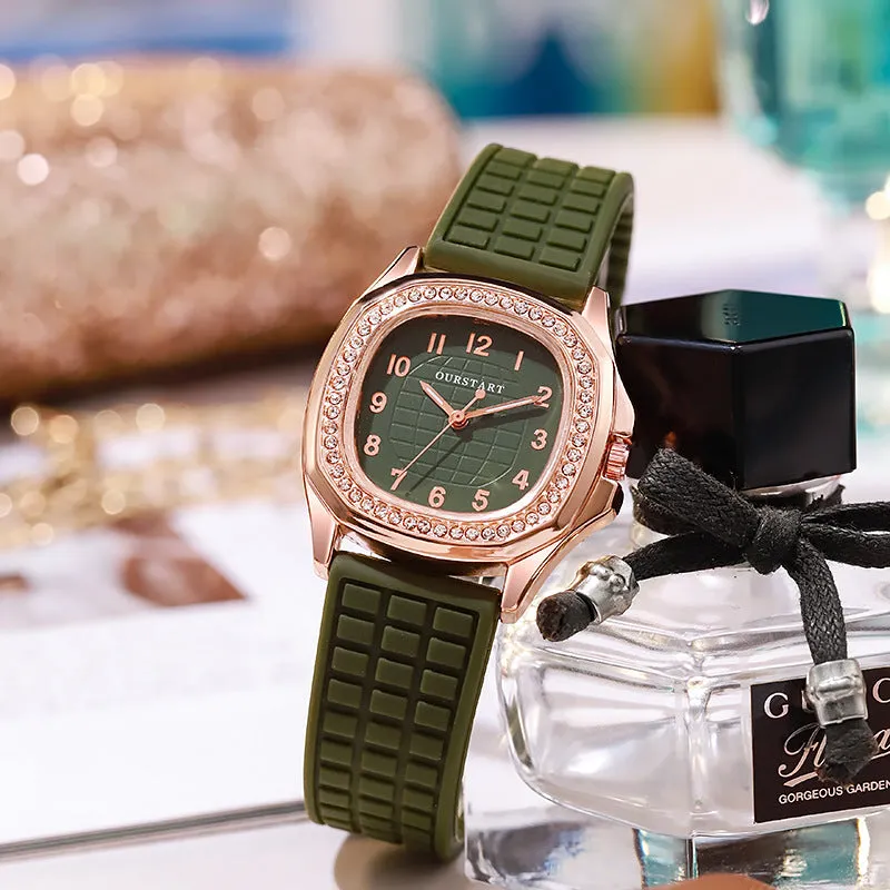 Women casual digital square diamond silicone quartz women's watch