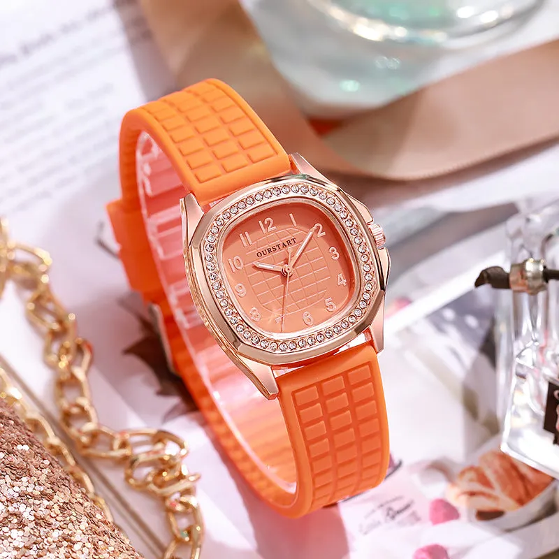 Women casual digital square diamond silicone quartz women's watch