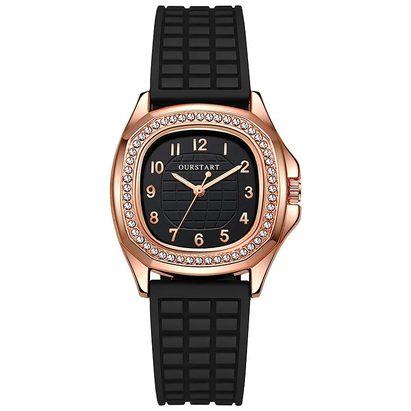 Women casual digital square diamond silicone quartz women's watch