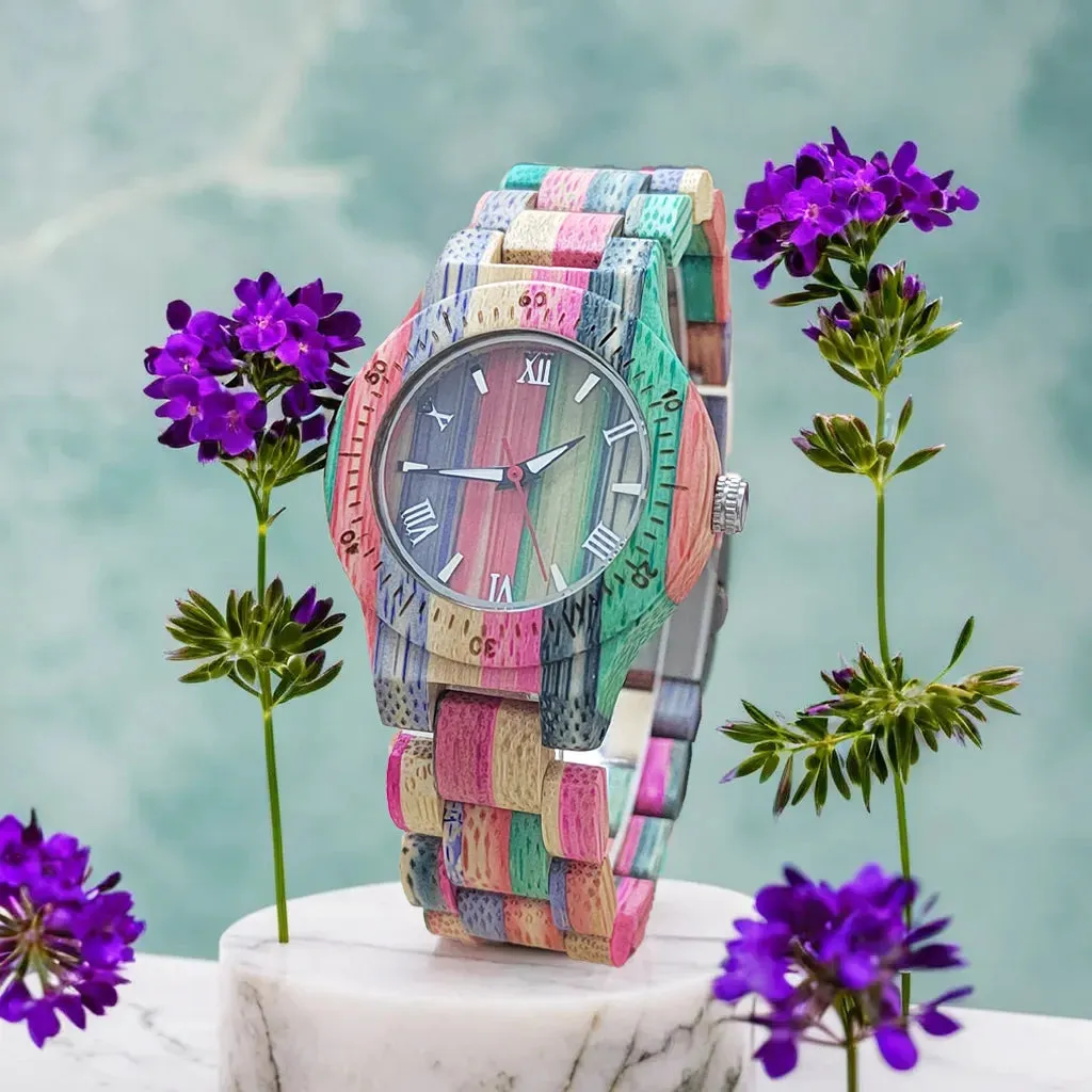 Women Watch Elegant Colorful Bamboo Wooden Viking Watch