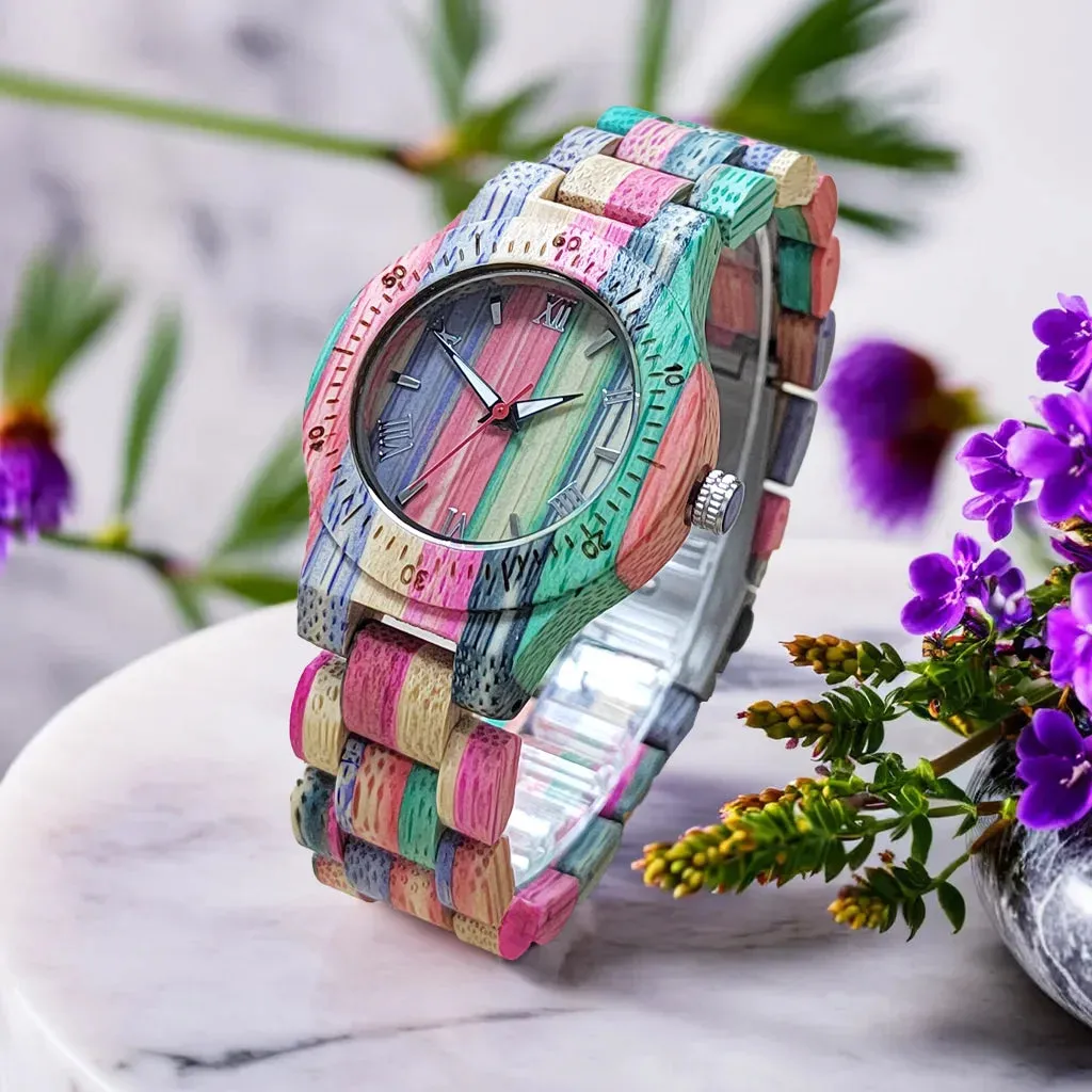 Women Watch Elegant Colorful Bamboo Wooden Viking Watch