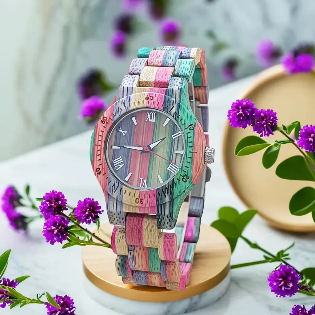 Women Watch Elegant Colorful Bamboo Wooden Viking Watch