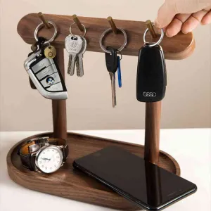 Wooden Valet Tray Key Rack Organizer